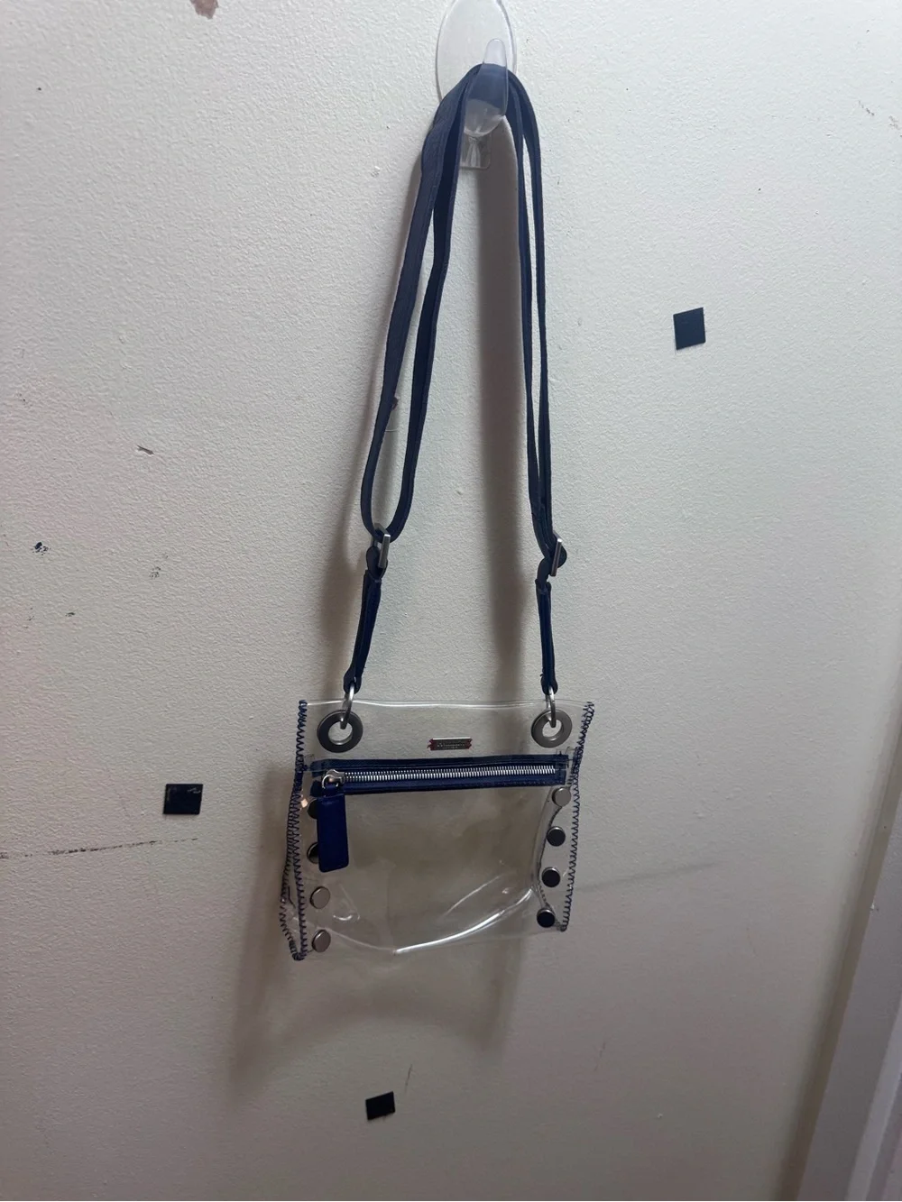 Hammitt Tony Small Clear Crossbody Bag navy blue trim and strap - Picture 4 of 5